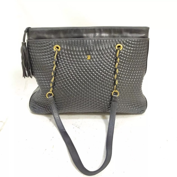 Bally Handbags - Authentic Bally Shoulder Bag  Black Leather with gold accent trim straps EUC